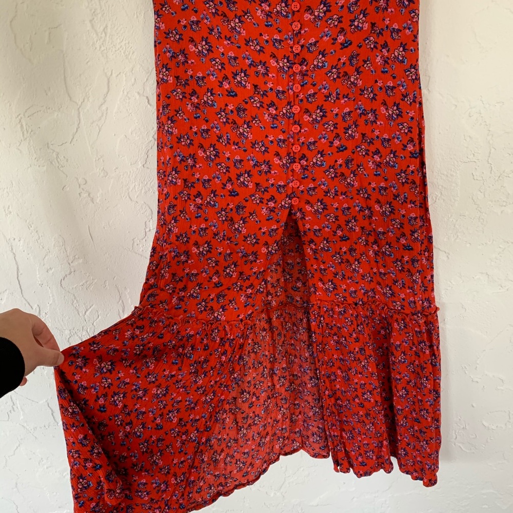 Boho high low button down maxi skirt